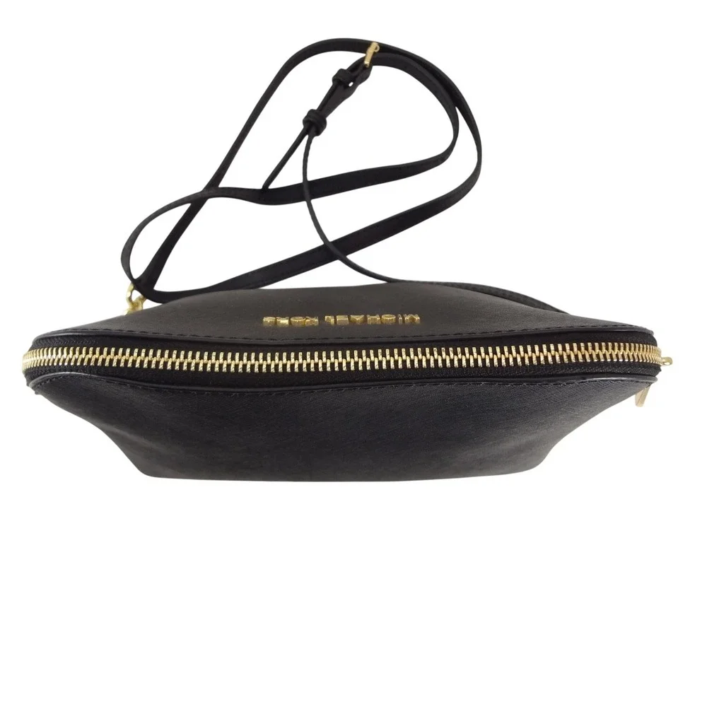 Michael Kors Cindy Dome Crossbody Black Excellent Saffiano Leather Gold Chain